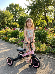 Детский беговел-велосипед 6в1 с родительской ручкой, розовый с рисунком - TR008-PINK-PAINT