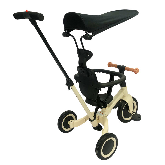 Детский беговел-велосипед 8в1 с крышей и ручкой, бежевый - TR010-BEIGE