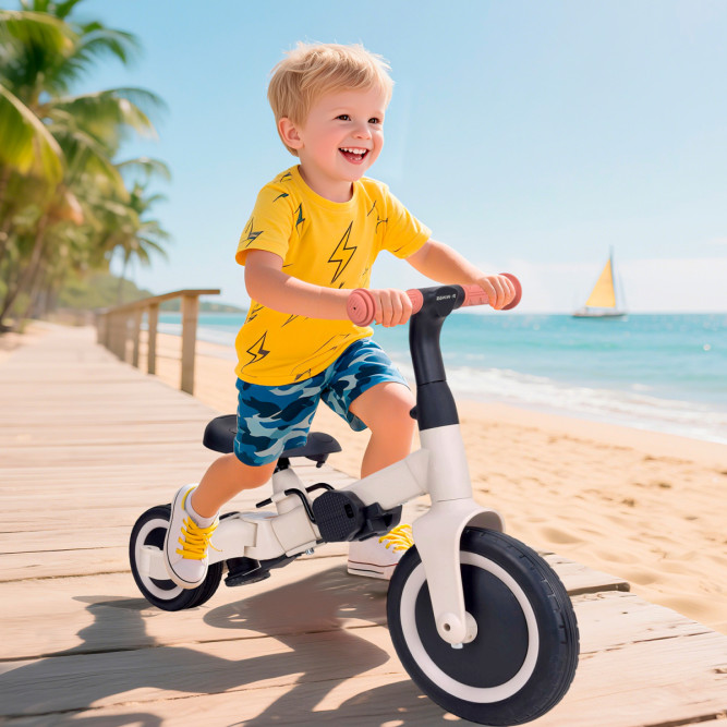 Детский беговел-велосипед 8в1 с крышей и ручкой, бежевый - TR010-BEIGE