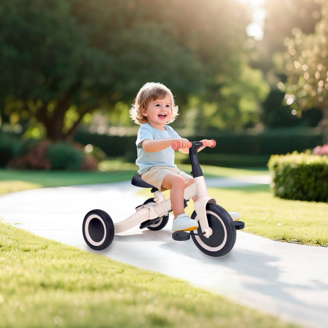 Детский беговел-велосипед 8в1 с крышей и ручкой, бежевый - TR010-BEIGE