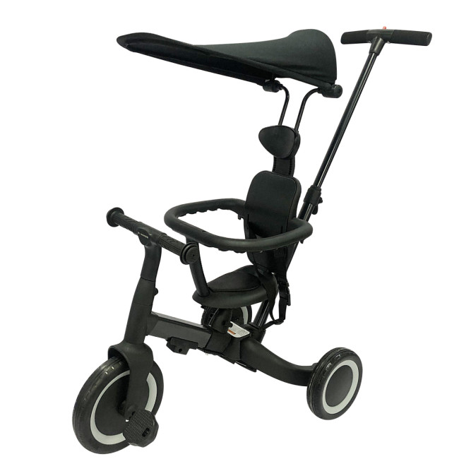 Детский беговел-велосипед 8в1 с крышей и ручкой, черный - TR010-BLACK