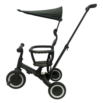 Детский беговел-велосипед 8в1 с крышей и ручкой, черный - TR010-BLACK