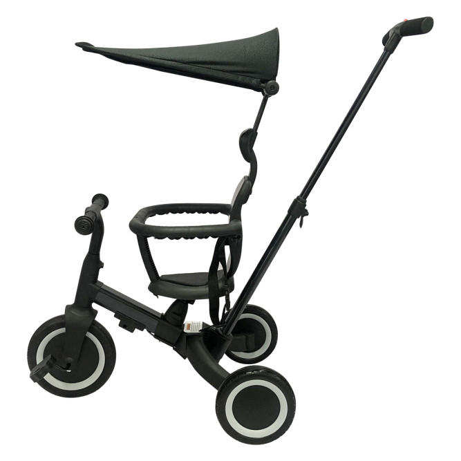 Детский беговел-велосипед 8в1 с крышей и ручкой, черный - TR010-BLACK