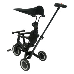 Детский беговел-велосипед 8в1 с крышей и ручкой, черный - TR010-BLACK