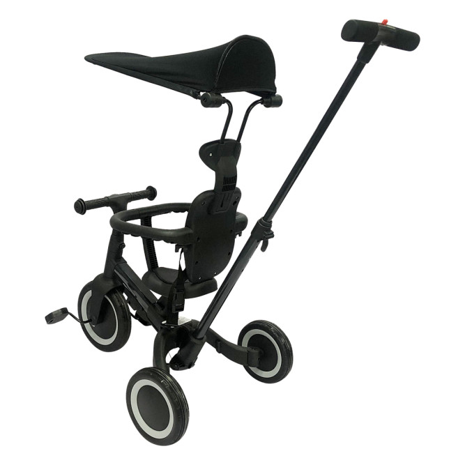 Детский беговел-велосипед 8в1 с крышей и ручкой, черный - TR010-BLACK