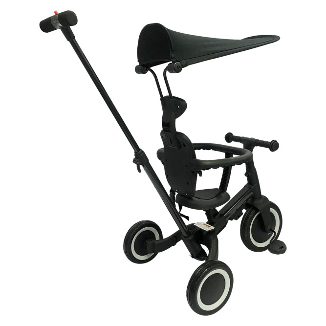 Детский беговел-велосипед 8в1 с крышей и ручкой, черный - TR010-BLACK