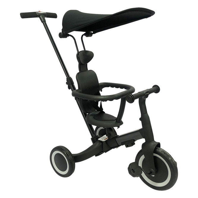 Детский беговел-велосипед 8в1 с крышей и ручкой, черный - TR010-BLACK