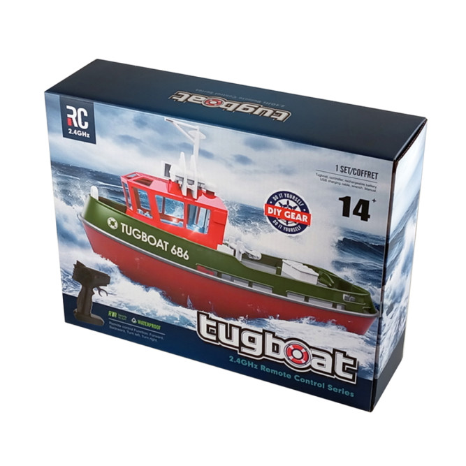 Радиоуправляемый буксир Tugboat зеленый 2.4G 1:72 - HL-3800-G