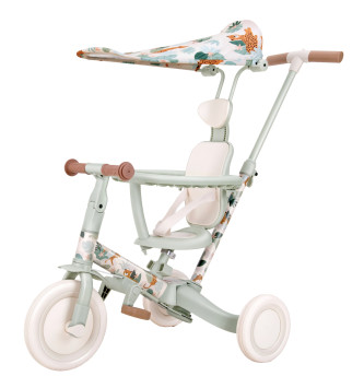 Детский беговел-велосипед 8в1 с крышей и ручкой, бежевый с рисунком - TR008C-BEIGE-PAINT