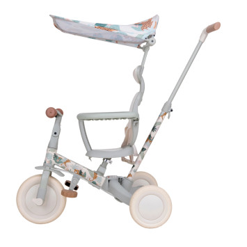 Детский беговел-велосипед 8в1 с крышей и ручкой, бежевый с рисунком - TR008C-BEIGE-PAINT