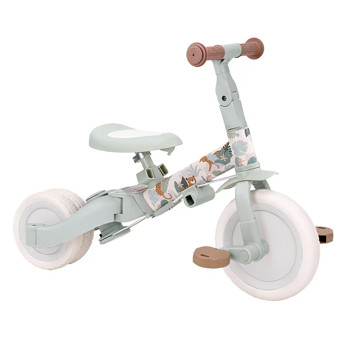 Детский беговел-велосипед 8в1 с крышей и ручкой, бежевый с рисунком - TR008C-BEIGE-PAINT