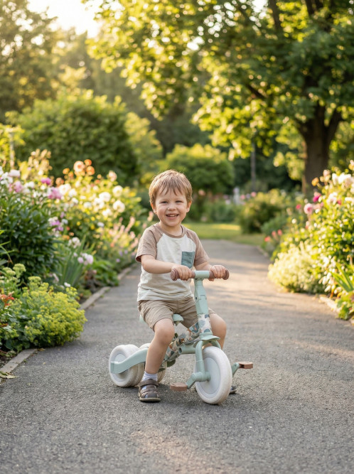 Детский беговел-велосипед 8в1 с крышей и ручкой, бежевый с рисунком - TR008C-BEIGE-PAINT