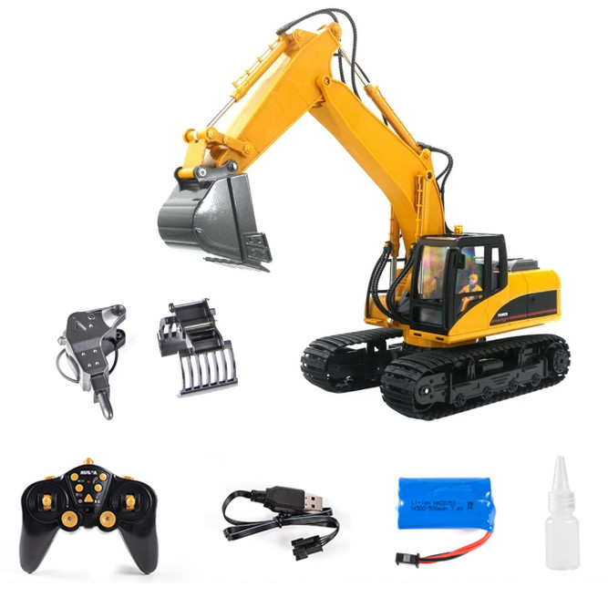 Радиоуправляемый экскаватор HUINA 3in1 с паром (ковш, отбойник, захват бревен) 1:14 - HN1535-1