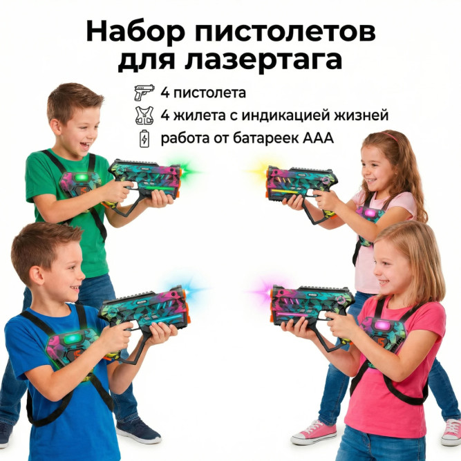 Набор для лазертага Wineya Star-Team (4 пистолета + 4 LED жилета) - W7008FL