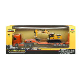 Металлический грузовик трейлер с экскаватором HUINA 1:50 - HN1729-ORANGE