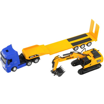 Металлический грузовик трейлер с экскаватором HUINA 1:50 - HN1729-YELLOW