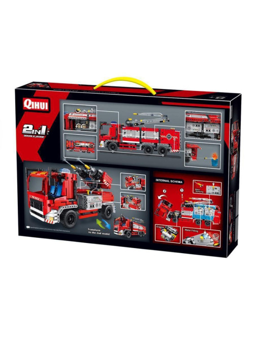 Конструктор QiHui Technic Пожарная машина 2в1 (1288 деталей, стреляет водой, пульт) - QH6805