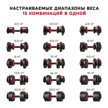 Гантель XMAX разборная регулируемая для силовых тренировок, от 2 кг до 24 кг - XM-24