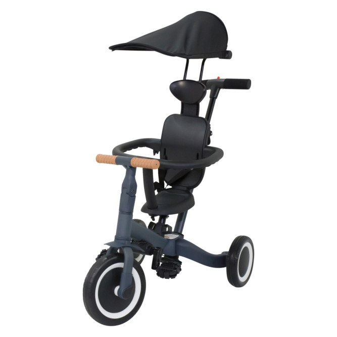 Детский беговел-велосипед 8в1 с крышей и ручкой, темно-серый - TR008C-DARK-GREY