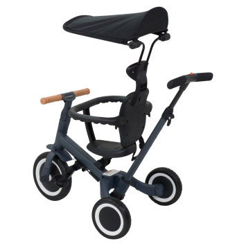 Детский беговел-велосипед 8в1 с крышей и ручкой, темно-серый - TR008C-DARK-GREY