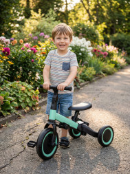 Детский беговел-велосипед 6в1 с родительской ручкой, зеленый - TR008-CYAN