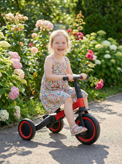 Детский беговел-велосипед 6в1 с родительской ручкой, красный - TR008-RED